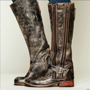 Bed Stu Cobbler Series Tango Double Zipper Black Distressed Motorcycle Boots